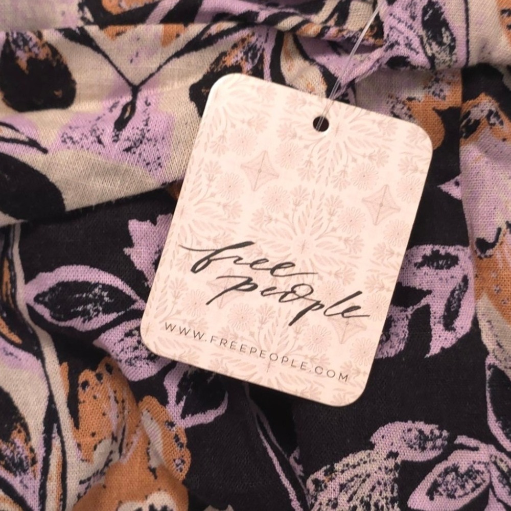 Free People M Floral Linen Blend Plunging Neckline Open Back Romper Black Motif - Picture 2 of 7